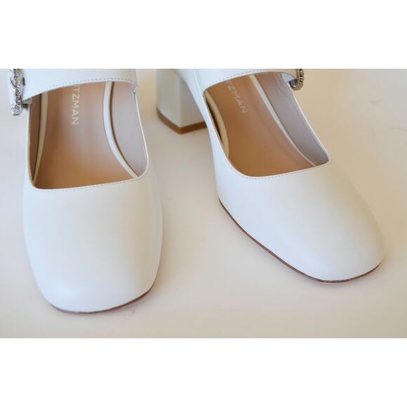 Stuart Weitzman Sloane White Calfskin Mary Jane Pumps - Picture 6 of 8